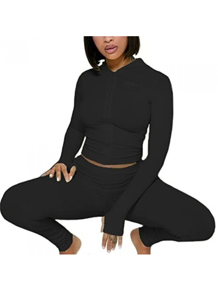 Women 2 Piece Long Sleeve Hoodie Zipper Front Tracksuit Bodycon Sweatsuit Jogger Outfits Sweatpants Sets 