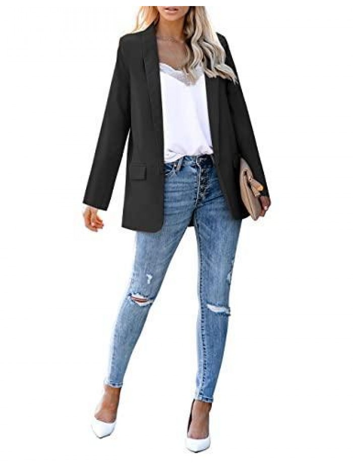 Women's Shawl Collar Open Front Blazer Pockets Work Office Cardigan Jacket 