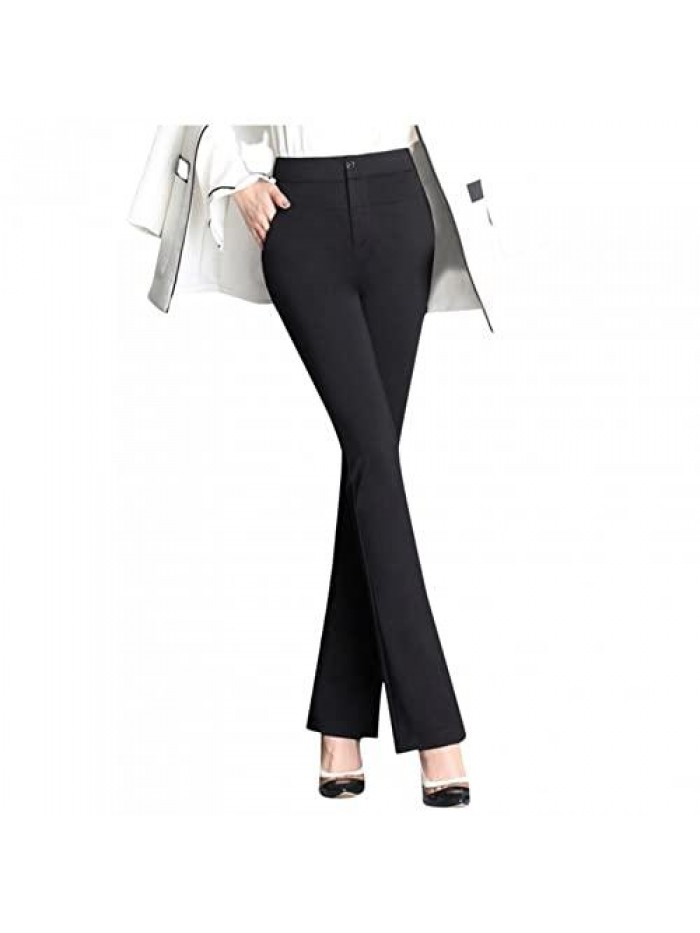 Women's Dress Pants Stretchy Work Slacks Business Casual Straight Leg Solid Trousers Petite Regular with Pockets 