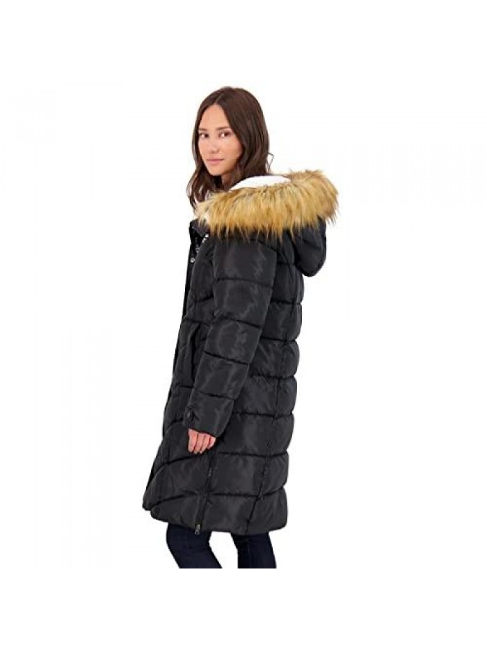 Long Puffer Coat for Women-Insulated Winter Coat with Sherpa Lined Hood 