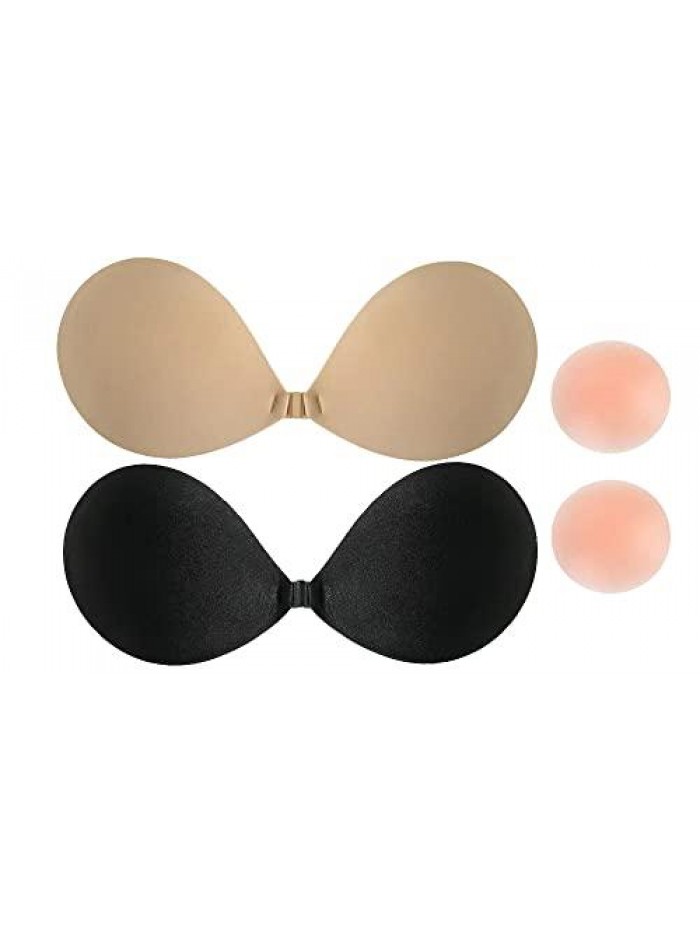 Strapless Sticky Bra Invisible Bra Push up Bra Women's Reusable Silicone Nipple 2 Pairs 