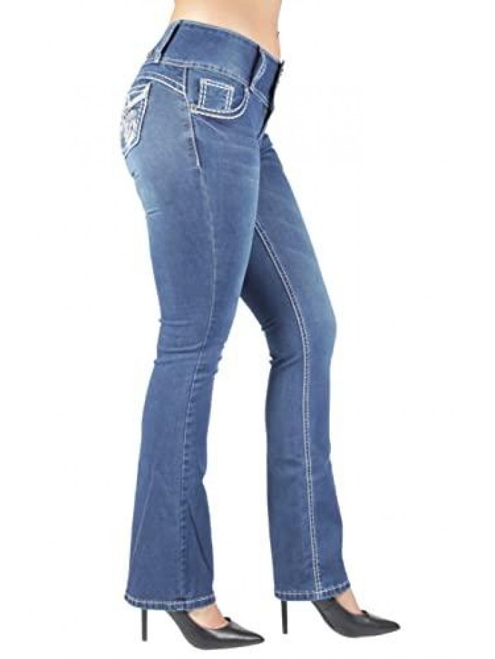 Juniors Colombian Design Butt Lift Push Up Mid Waist Boot Leg Jeans (3665) 