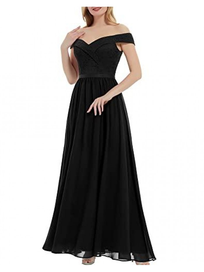 Women's Off Shoulder V-Neck Formal Dresses Wedding Gowns Elegant Evening Cocktail Long Dresses for Party 