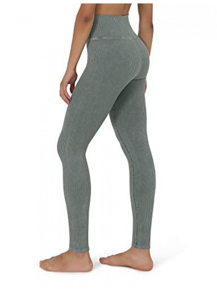 Acid Washed Ribbed Yoga Leggings for Workout Gym Yoga Pants 