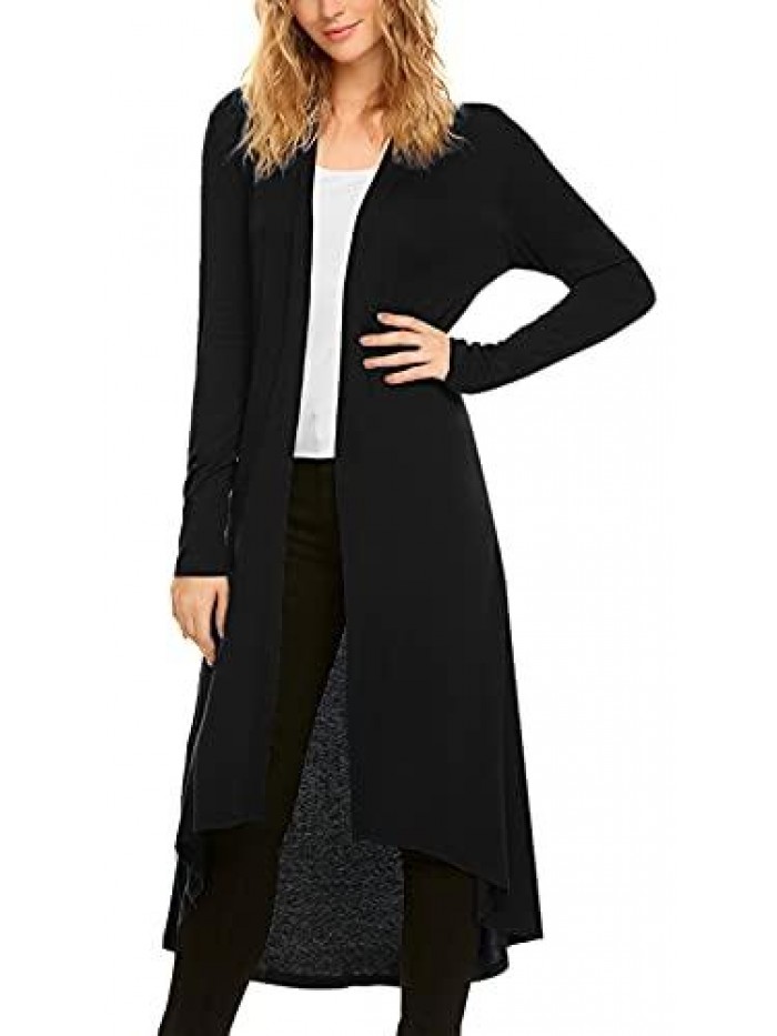 Casual Long Open Front Drape Lightweight Duster High Low Hem Maxi Long Sleeve Cardigan(S-3XL) 