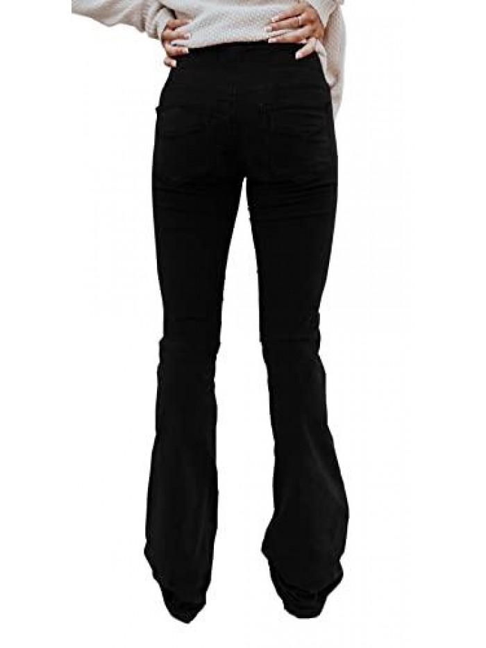 Pull on Corduroy Flare Pants Elastic Waist Classic Stretchy Comfy Soft Pants Trousers 