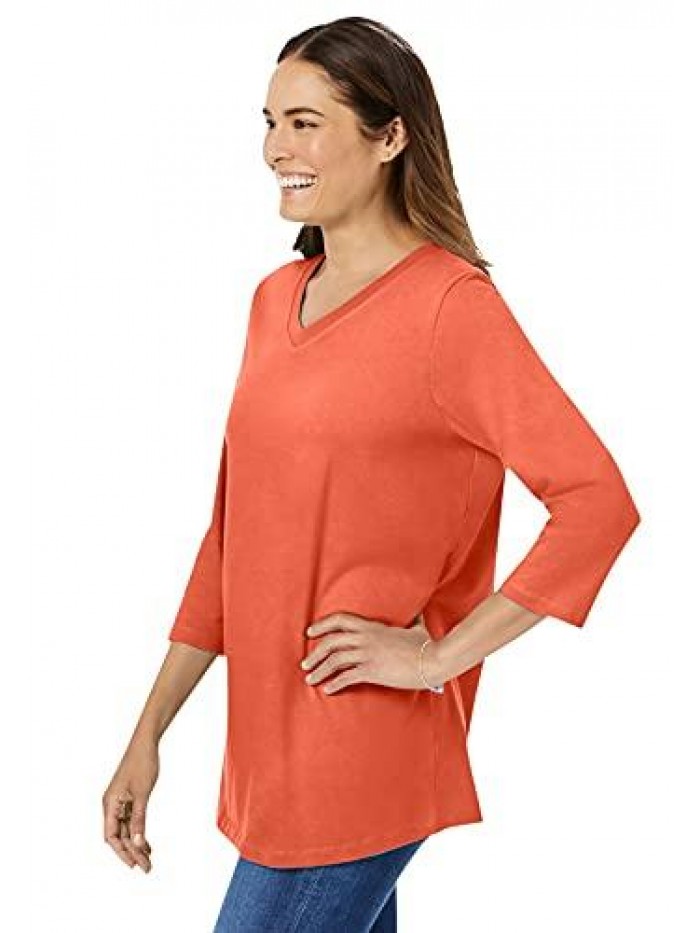 Within Women's Plus Size Perfect Three-Quarter Sleeve V-Neck Tee Shirt 