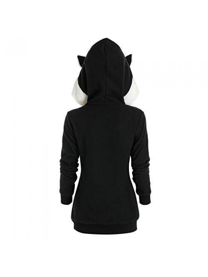 Gothic Hoodie Witchcraft Punk Cardigan Jacket Cute Cat Ear Hoodie Jacket Top Long Sweatshirt Zip up Pullover Sweater 