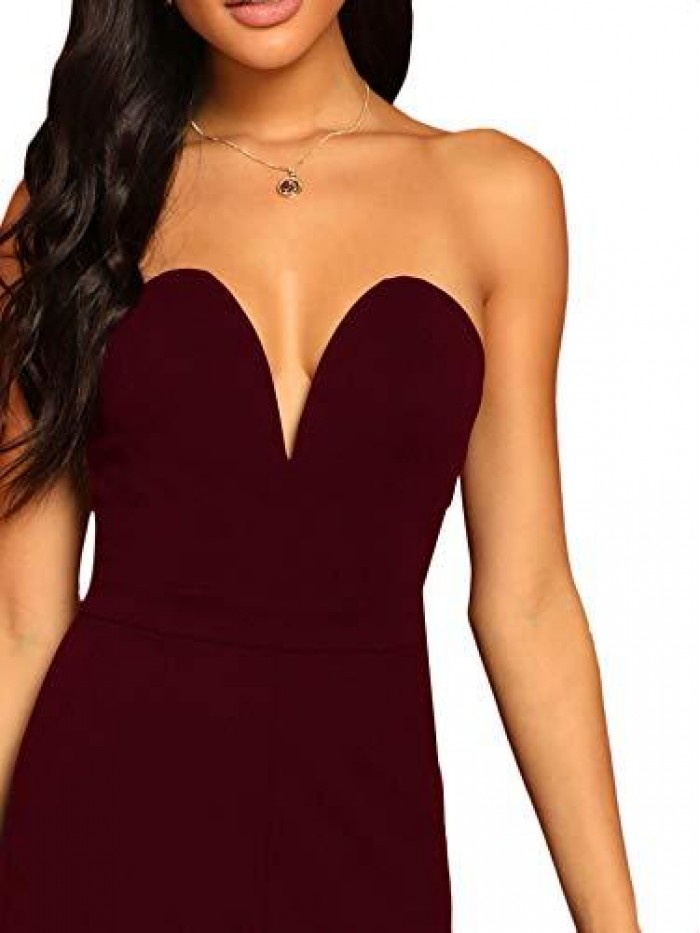 Women's Elegant Sweetheart Neck Strapless Stretchy Party Romper Jumpsuit 