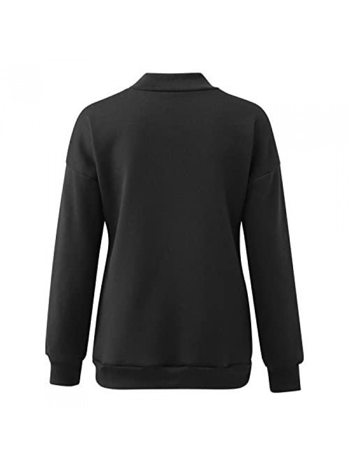 Womens Casual Mock Turtleneck Sweatshirts Long Sleeve Solid Color Basic Pullover Tops with Pockets 