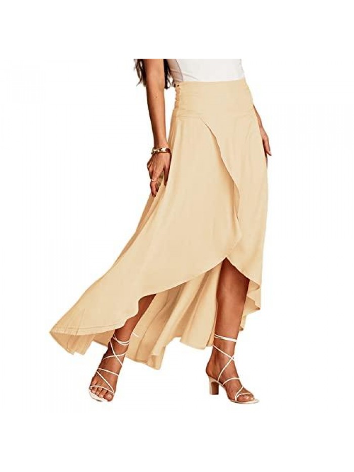 High Low Maxi Skirts Asymmetrical Elastic High Waist Long Draped Tulip Hem Skirt 