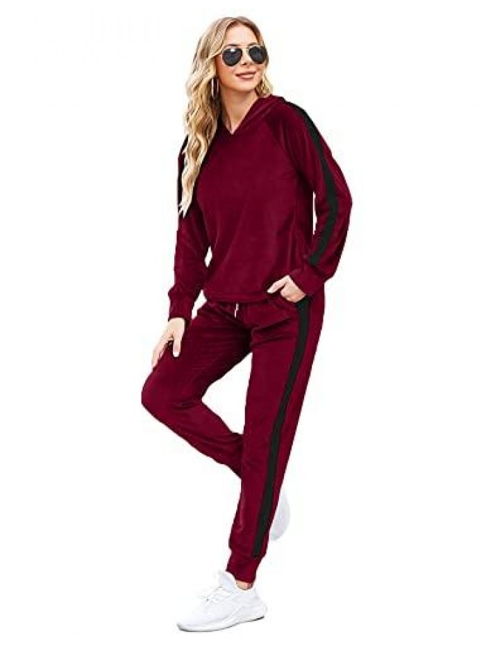 Tracksuit Sets Womens 2 Piece Sweatsuits Velour Pullover Hoodie & Sweatpants Jogging Suits Outfits 