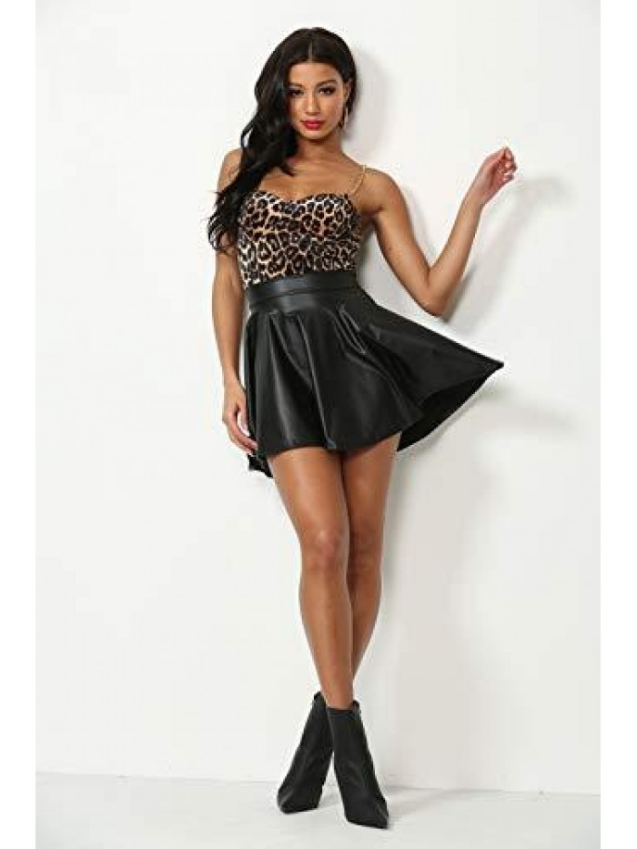 J2 Love Faux Leather Back Gold Zip Mini Skater Skirt 