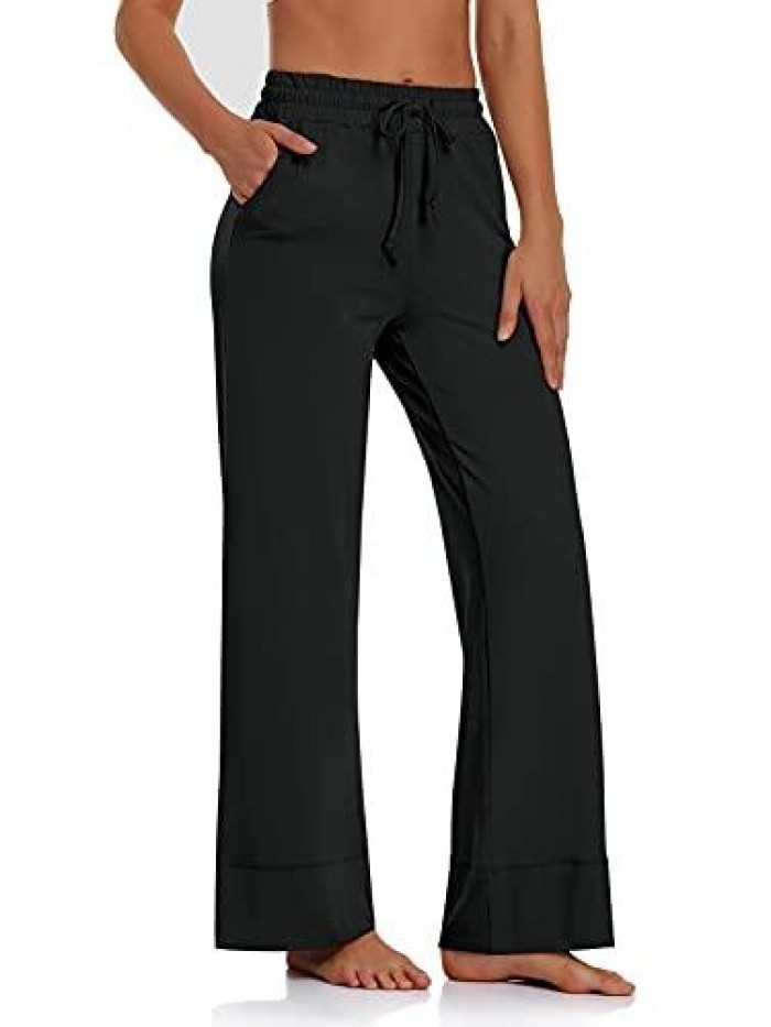 Women's Wide Leg Yoga Pants Drawstring Workout Lounge Pants Comfy Pajamas Pants with Pockets 