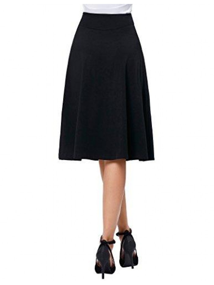 Kasin Flared Stretchy Midi Skirt High Waist Jersey Skirt for Women 