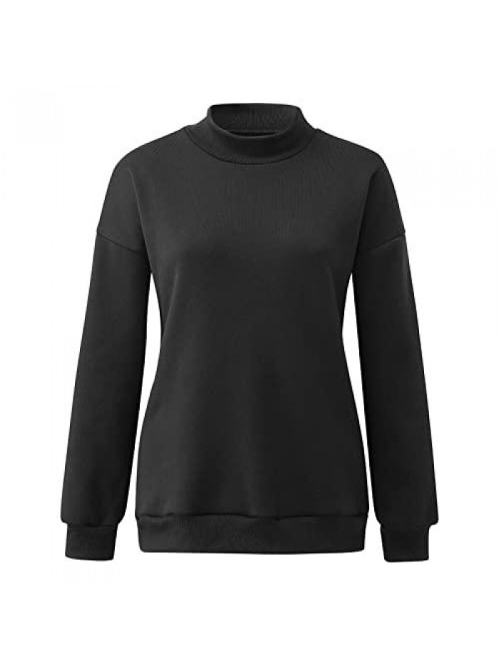 Womens Casual Mock Turtleneck Sweatshirts Long Sleeve Solid Color Basic Pullover Tops with Pockets 