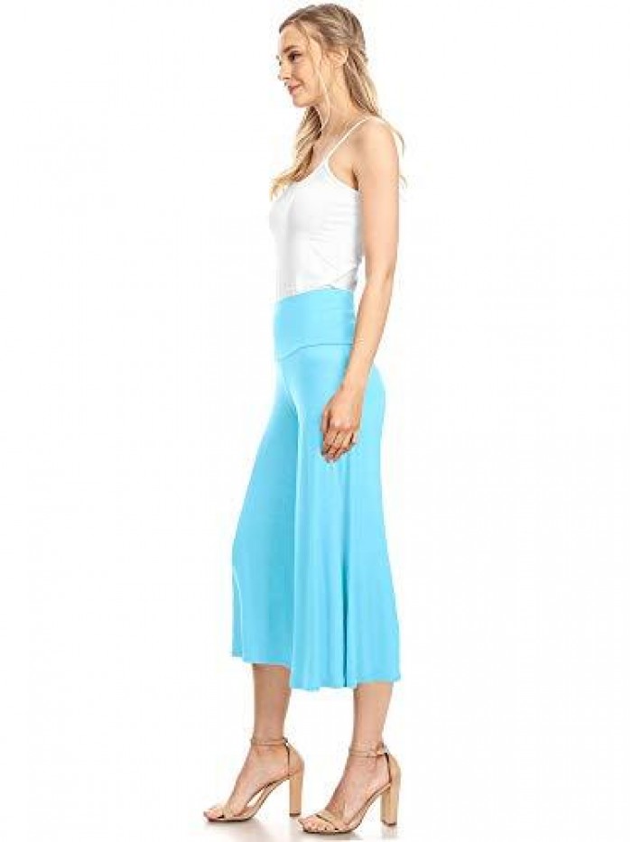 By Johnny Women's High Elastic Waistband Wide Leg Palazzo Culotte Gaucho Capri Pants (S~5XL) 