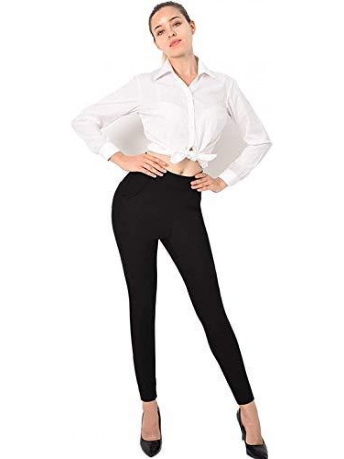 Dress Pants for Women Business Casual Stretch Pull On Work Office Dressy Leggings Skinny Trousers with Pockets 