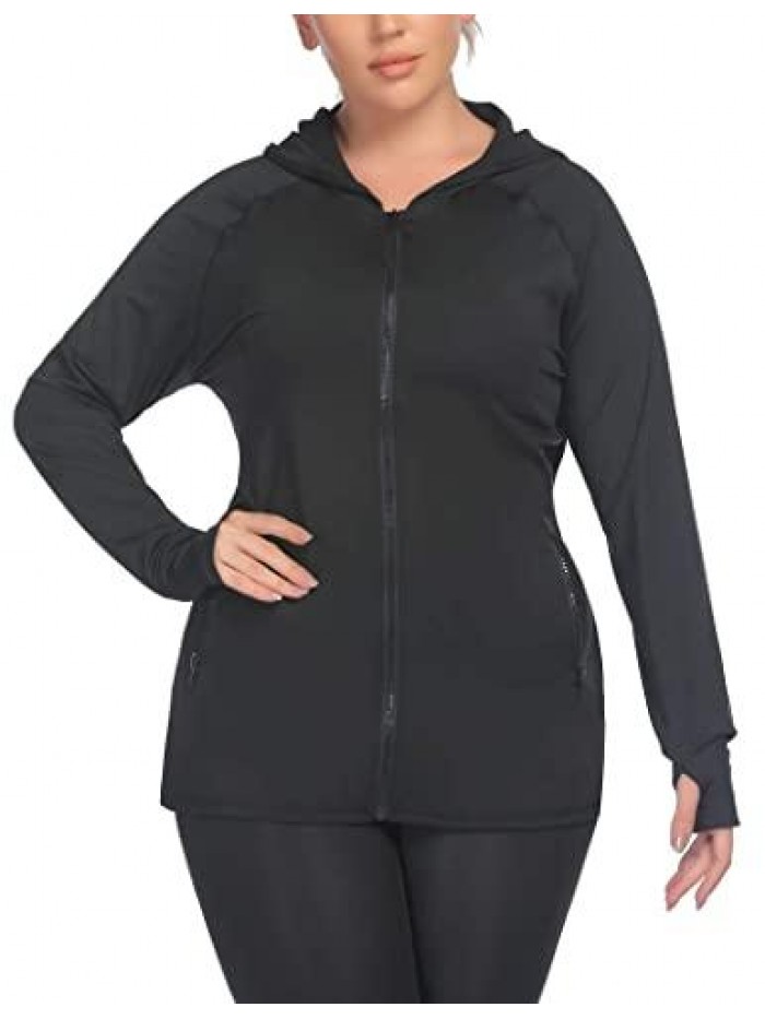 Womens Running Jackets Plus Size Lightweight Full Zip Up Track Workout Yoga Athletic Hooded Hoodie with Pockets 