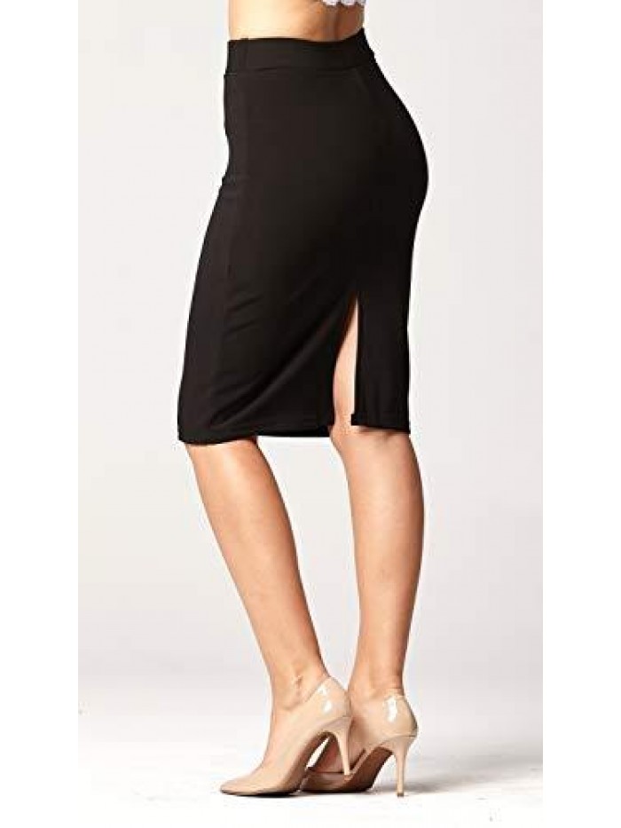 Women’s Pencil Skirt - Elastic Waist - Stretch Bodycon Midi Skirt - Many Colors 