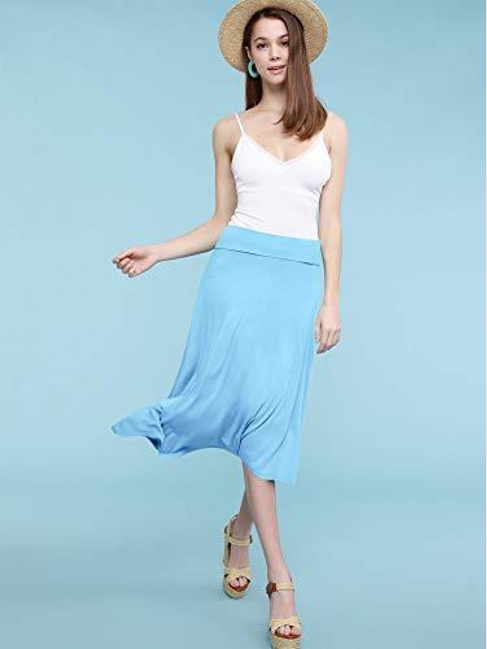 and Love Women's Solid Ombre Lightweight Flare Midi Pull On Closure Skirt S-XXXL Plus Size 