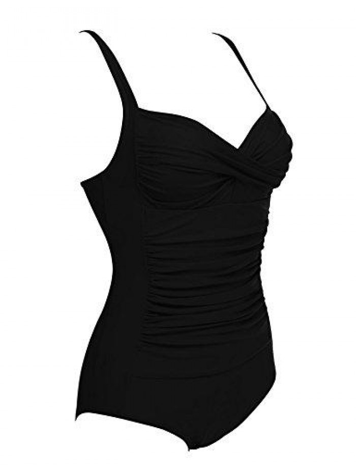 Womens One Piece Swimsuit Elegant Inspired Vintage Pin up Monokinis Tummy Control Swimwear Shirred Bathing Suits 