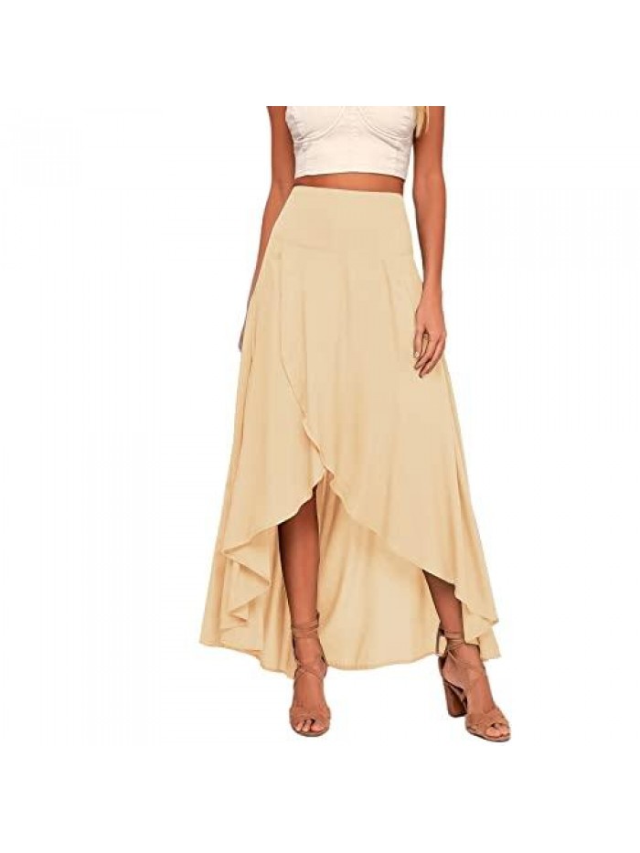 High Low Maxi Skirts Asymmetrical Elastic High Waist Long Draped Tulip Hem Skirt 