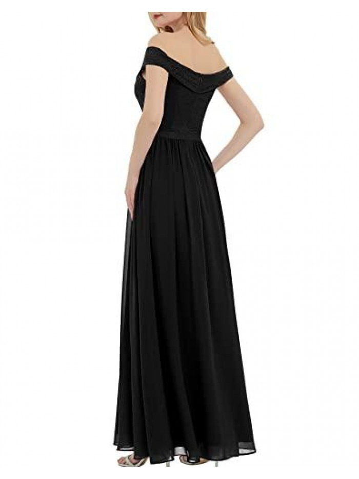 Women's Off Shoulder V-Neck Formal Dresses Wedding Gowns Elegant Evening Cocktail Long Dresses for Party 