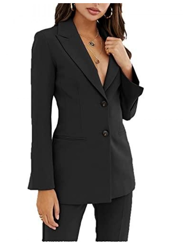 2 Pieces Suits Casual Office Lady Notch Lapel Single Breasted Business Suit Set Slim Fit (Blazer+ Pant) 