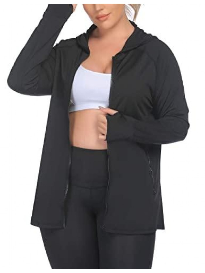 Womens Running Jackets Plus Size Lightweight Full Zip Up Track Workout Yoga Athletic Hooded Hoodie with Pockets 