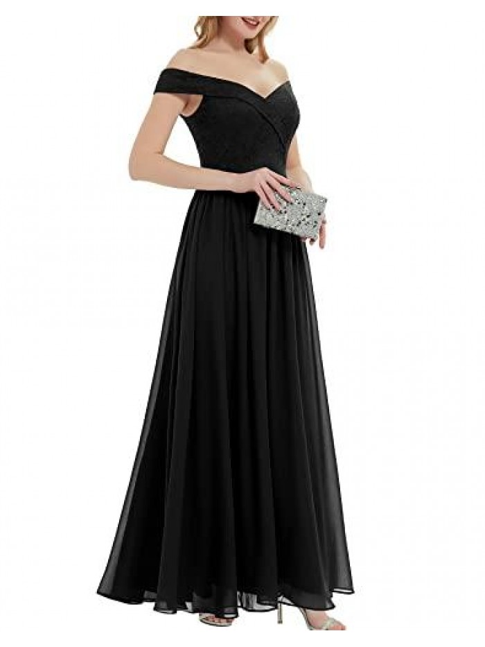 Women's Off Shoulder V-Neck Formal Dresses Wedding Gowns Elegant Evening Cocktail Long Dresses for Party 