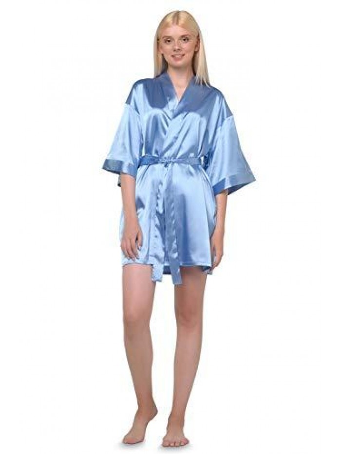 Pure Color Satin Short Kimono Bridesmaids Lingerie Robes 