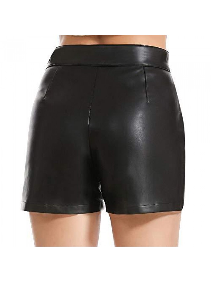 Womens Casual Wide Leg Shorts High Waisted Faux Leather Shorts 