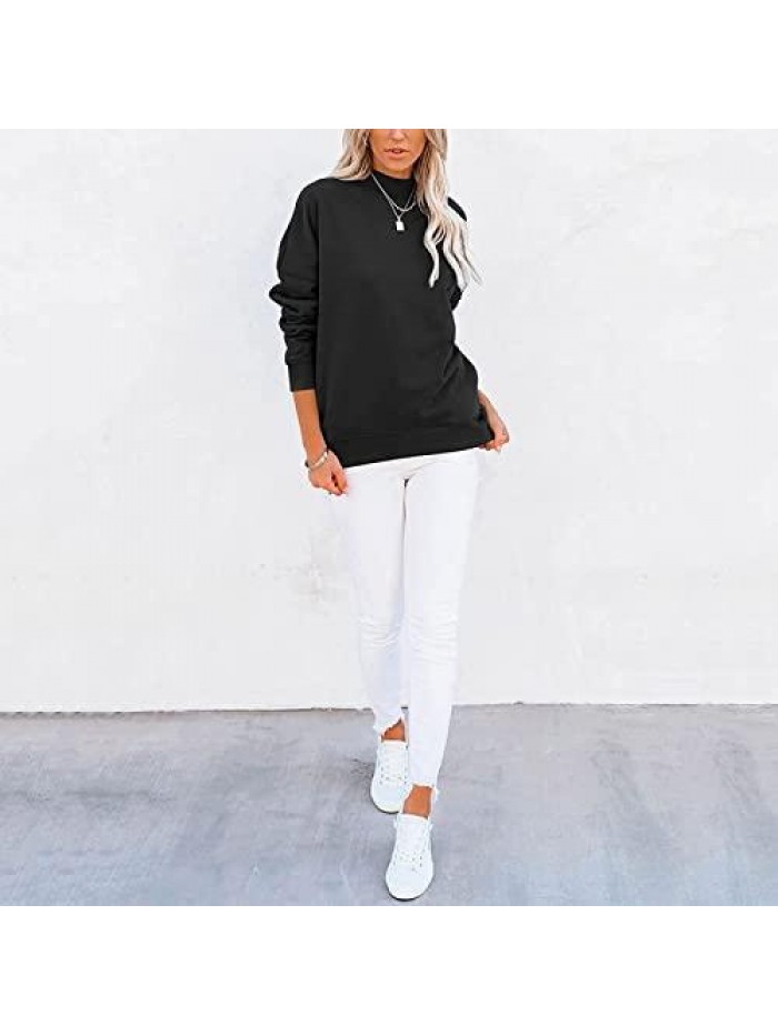 Womens Casual Mock Turtleneck Sweatshirts Long Sleeve Solid Color Basic Pullover Tops with Pockets 