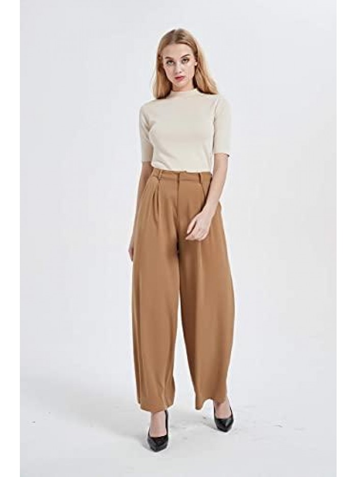 Women High Waist Casual Wide Leg Long Palazzo Pants Trousers Regular Size 