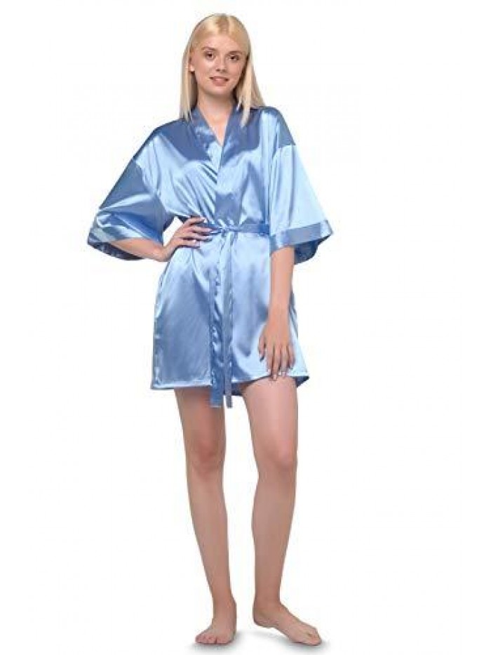 Pure Color Satin Short Kimono Bridesmaids Lingerie Robes 