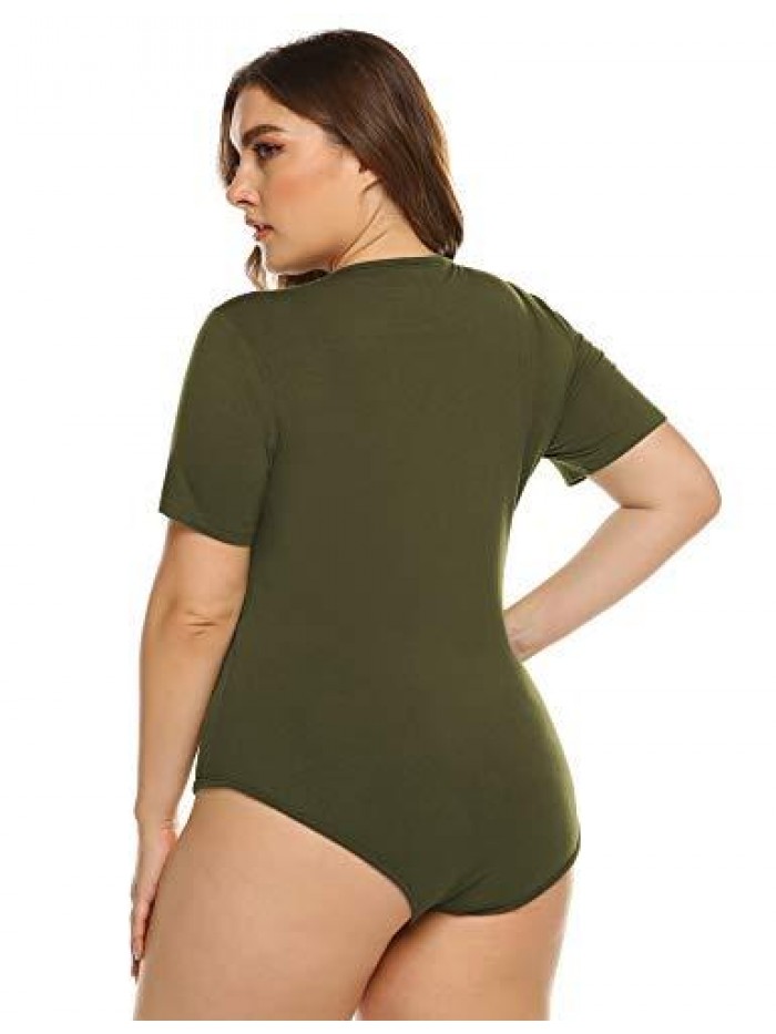 Women's Bodysuit Plus Size Short Sleeve Scoop Neck Bodysuit Basic Top T Shirt Leotards Jumpsuits 