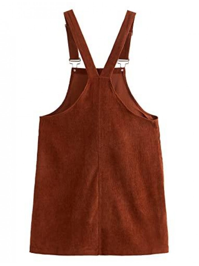 Women's Straps A-line Corduroy Pinafore Bib Pocket Overall Dress 