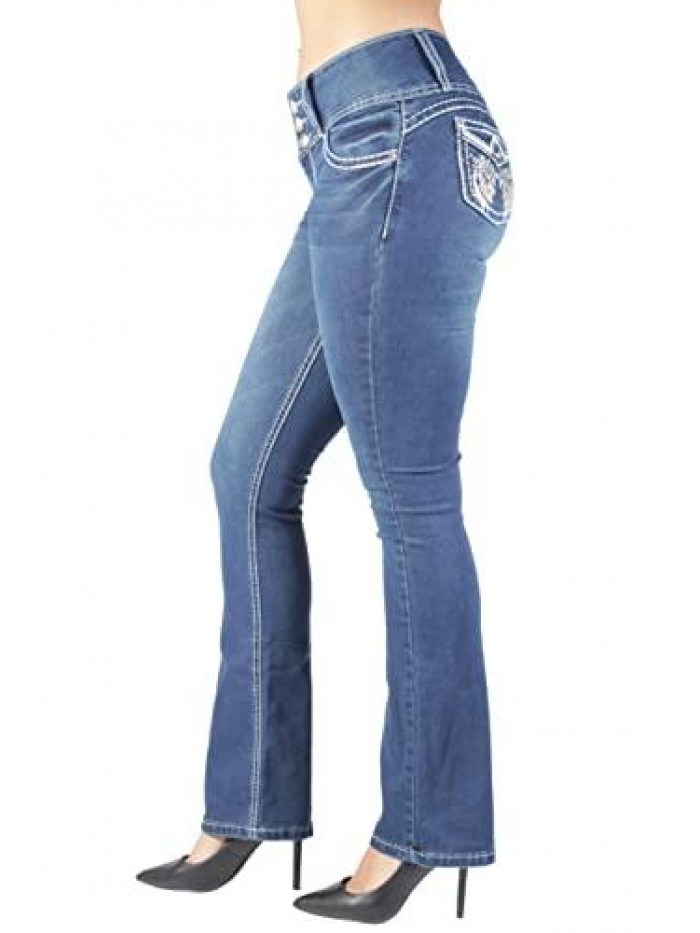 Juniors Colombian Design Butt Lift Push Up Mid Waist Boot Leg Jeans (3665) 