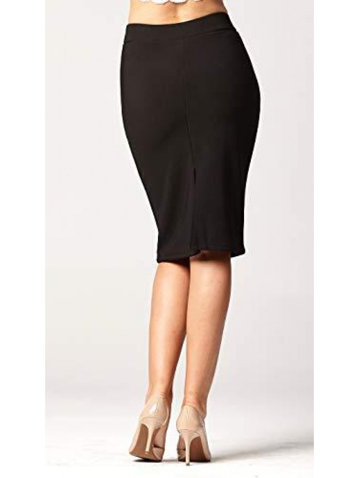 Women’s Pencil Skirt - Elastic Waist - Stretch Bodycon Midi Skirt - Many Colors 