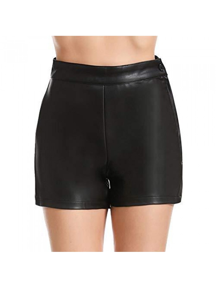 Womens Casual Wide Leg Shorts High Waisted Faux Leather Shorts 