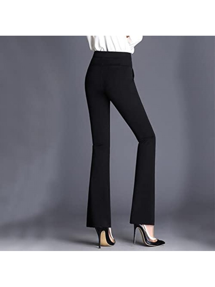 Women's Dress Pants Stretchy Work Slacks Business Casual Straight Leg Solid Trousers Petite Regular with Pockets 