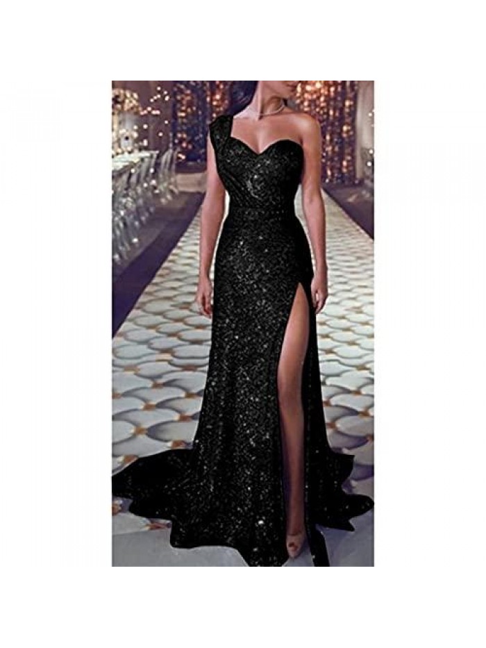 Mermaid Evening Dress Sexy Hot V-Neck Sequins Sleeveless Split Long Dress Prom Party Bridesmaid Ball Maxi Gown 