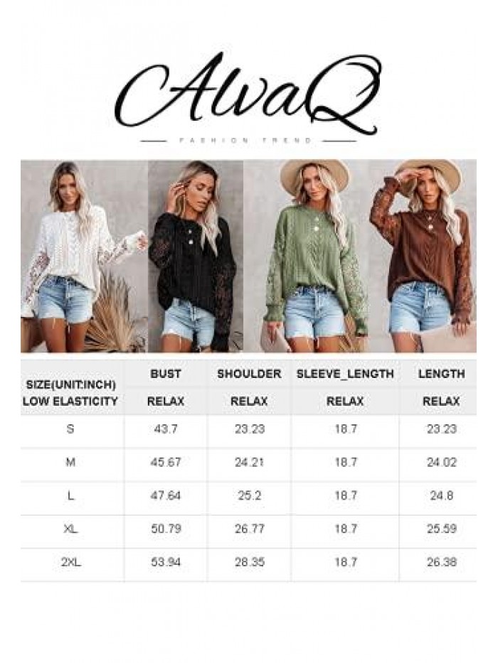 Women Lace Crochet Long Sleeve Crewneck Sweaters Winter Knit Pullover Jumper Tops 