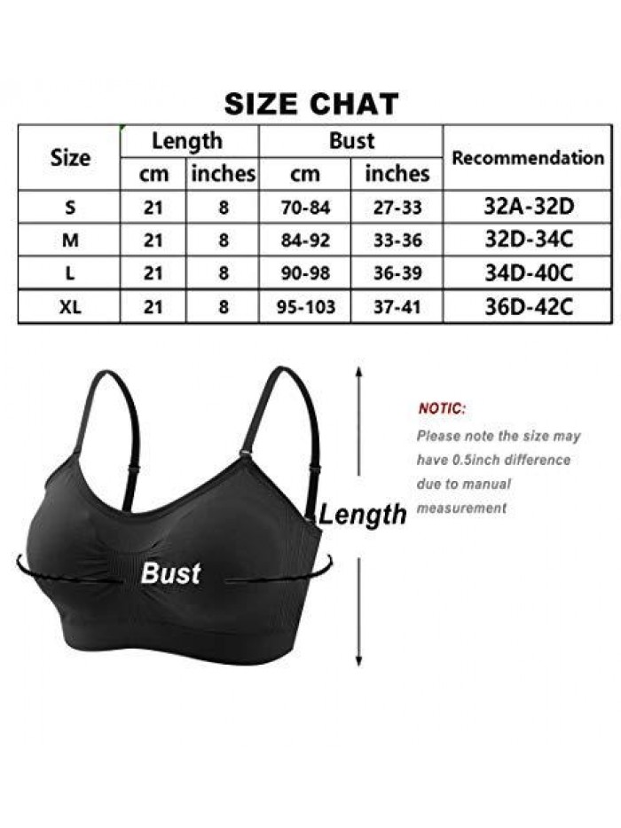 4 Pieces V Neck Padded Bralette Cami Bra Wireless Tank Top Bra Sports Bra with Adjustable Straps 