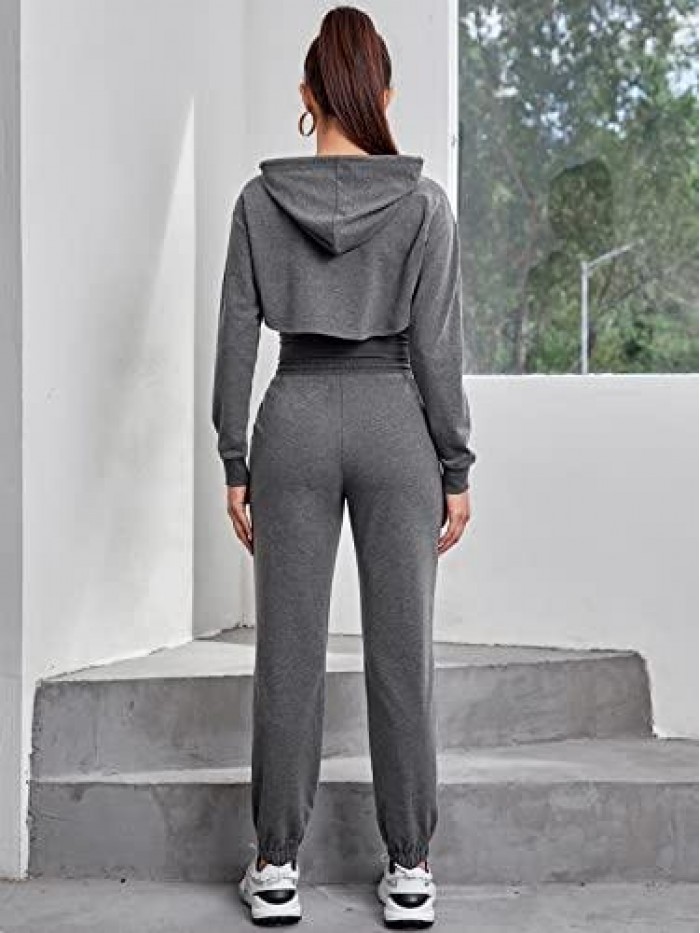 3 Piece Outfits for Women 2 Piece Workout Outfit Long Sleeve Crop Hoodies with Tank Top Loungewear Jogger Set Pockets 