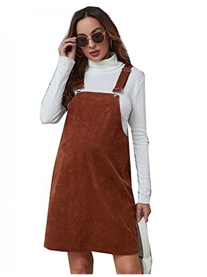 Women's Straps A-line Corduroy Pinafore Bib Pocket Overall Dress 