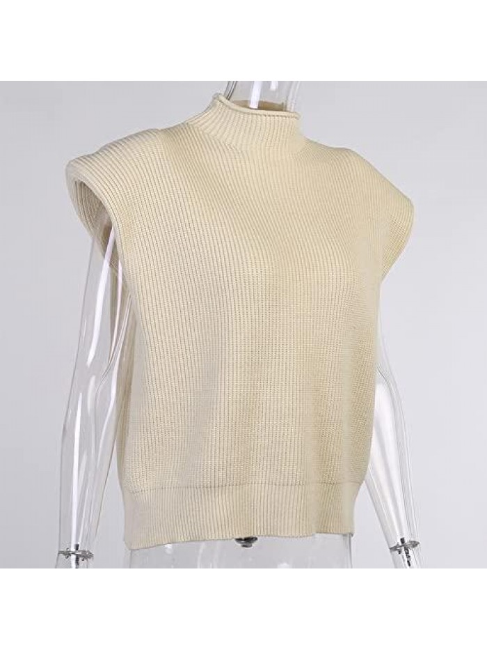 Women's Turtlenecks Knit Sleeveless Sweaters Vest Slim Solid Color Camisole Tank Top 