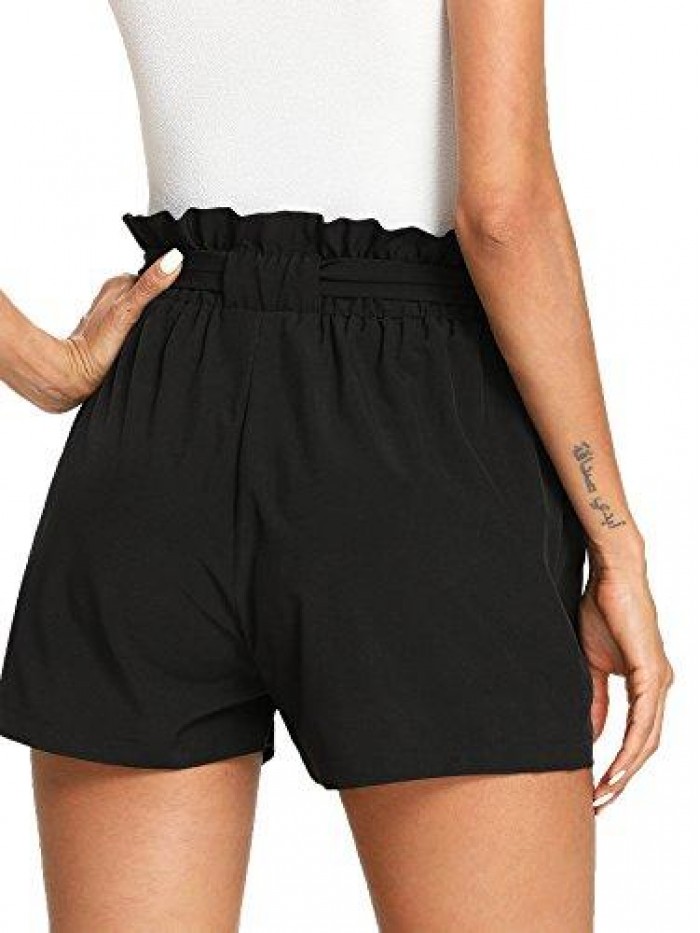 Women's Casual Elastic Waist Bowknot Summer Shorts with Pockets 