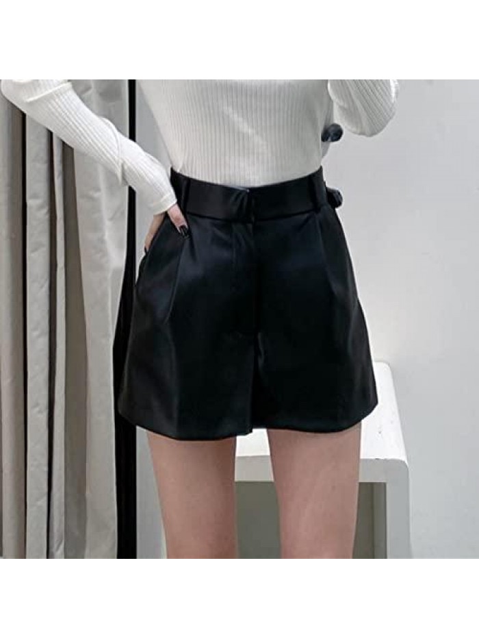 Autumn and Winter Fashion Women's Shorts Retro Pu Leather Shorts High Waist Shorts Women Office Shorts 